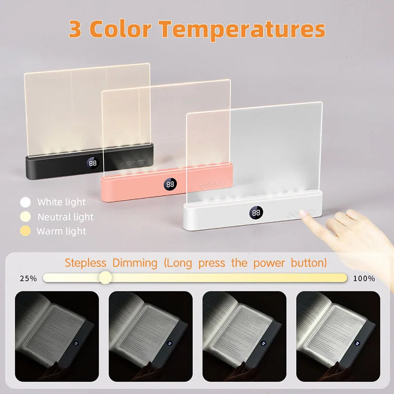 LED Flat Panel Book Light with Timer Night Vision Reading Lamp Dimmable Eye Protect Student Book Light Rechargeable Indoor
