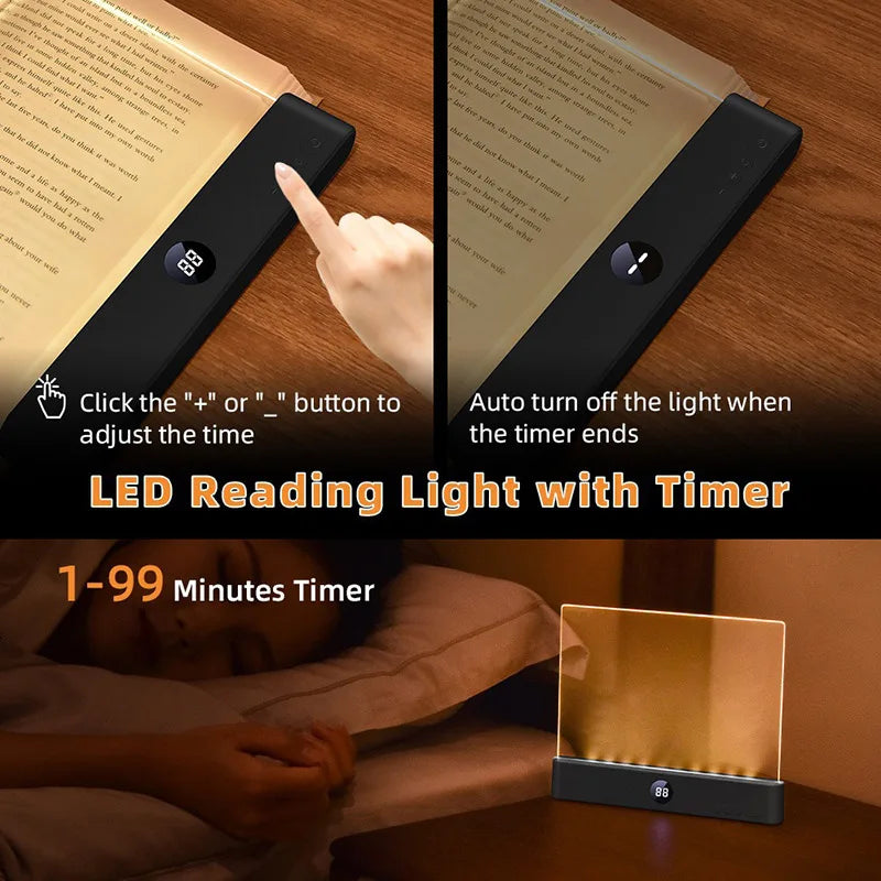 LED Flat Panel Book Light with Timer Night Vision Reading Lamp Dimmable Eye Protect Student Book Light Rechargeable Indoor