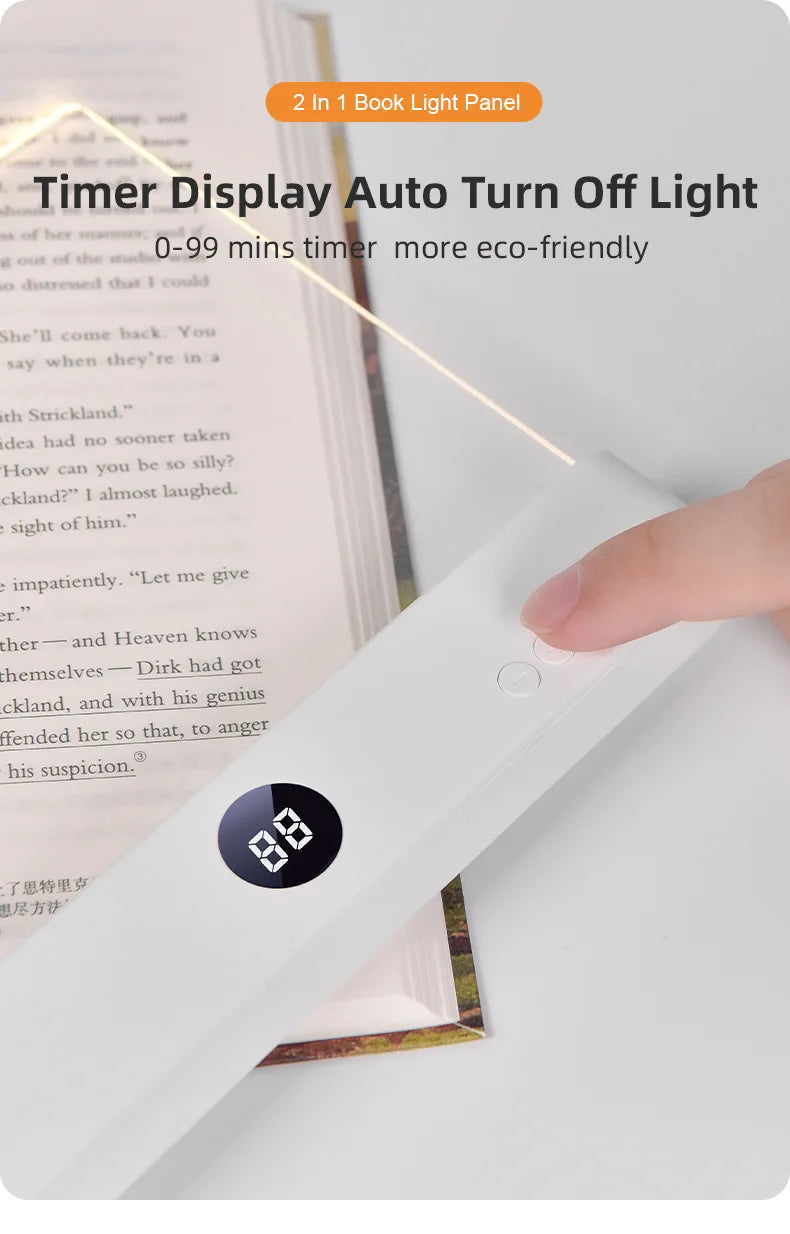 LED Flat Panel Book Light with Timer Night Vision Reading Lamp Dimmable Eye Protect Student Book Light Rechargeable Indoor