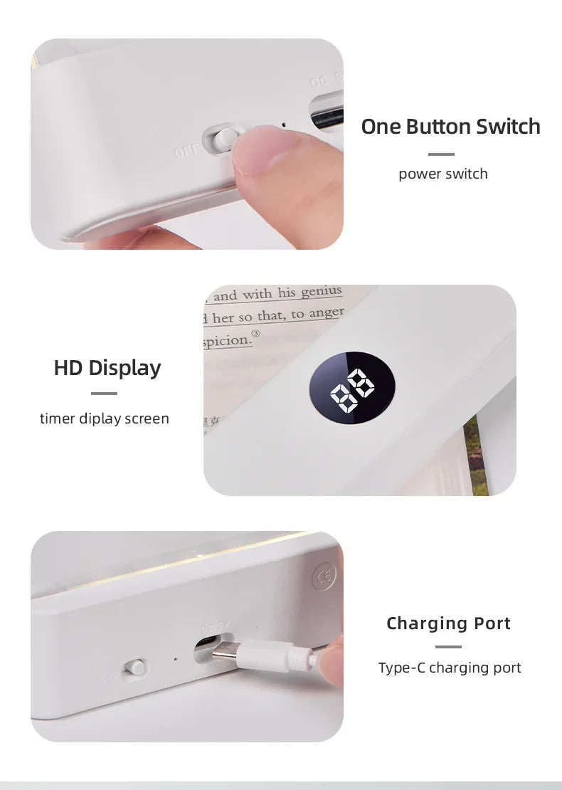 LED Flat Panel Book Light with Timer Night Vision Reading Lamp Dimmable Eye Protect Student Book Light Rechargeable Indoor