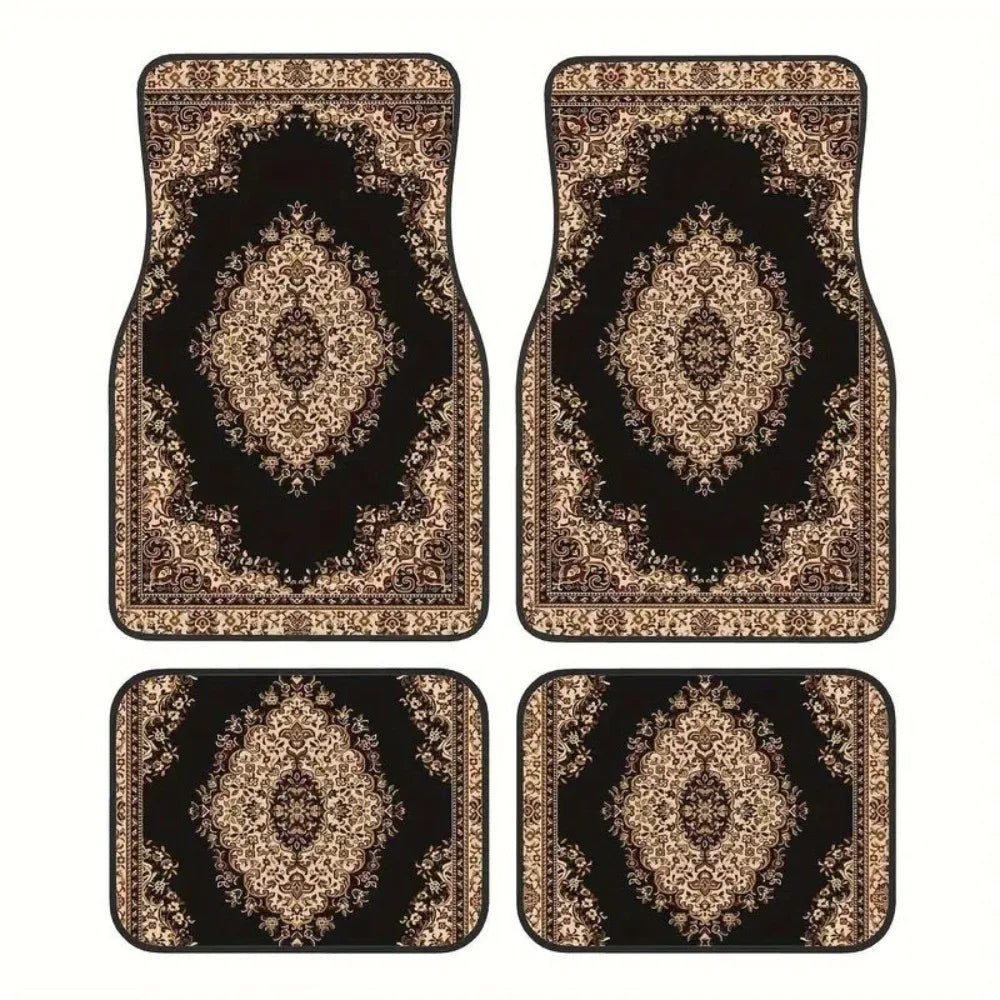 4Pcs Bohemian Car Floor Mats Anti-slip Heavy Duty Persian Carpet Dirty Resistant Car Decoration Car Floor Protector Rugs