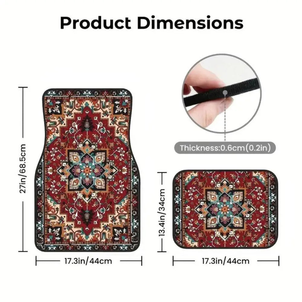 4Pcs Bohemian Car Floor Mats Anti-slip Heavy Duty Persian Carpet Dirty Resistant Car Decoration Car Floor Protector Rugs
